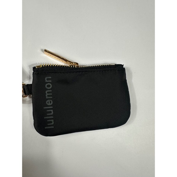 Lululemon Dual Pouch Wristlet Black Gold Logo Zip Wallets New with Tags
